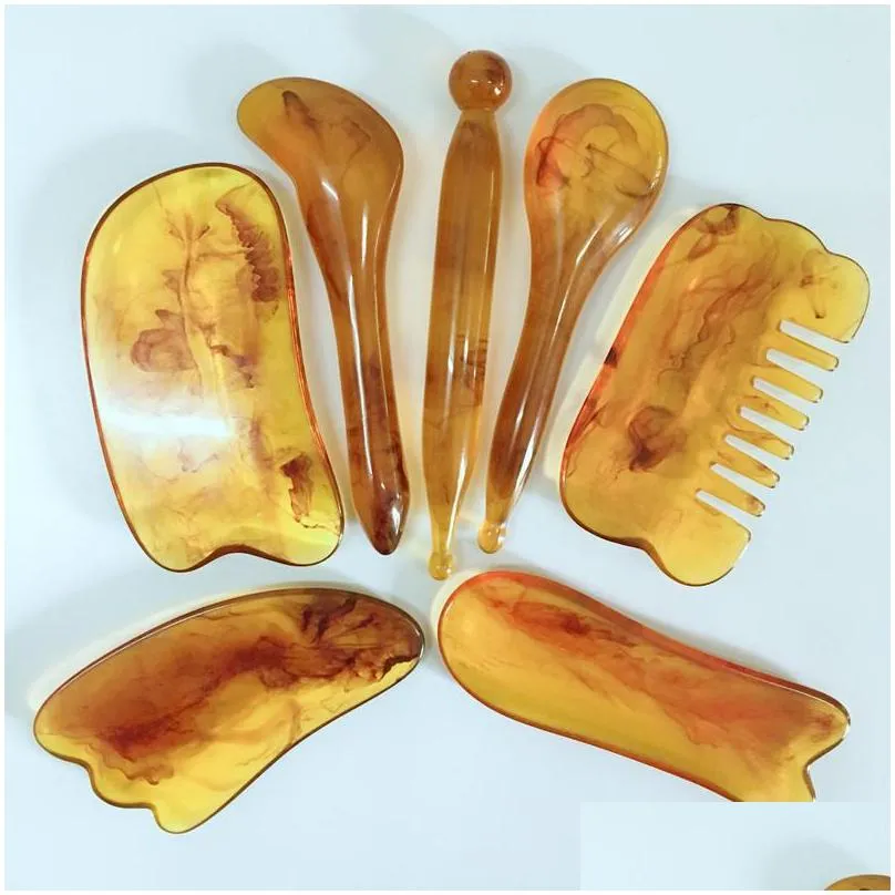 gua sha massage stones rocks honey wax amber meridian health massage acupoint and tendon pulling beauty tablet 7piece set gift board scraping