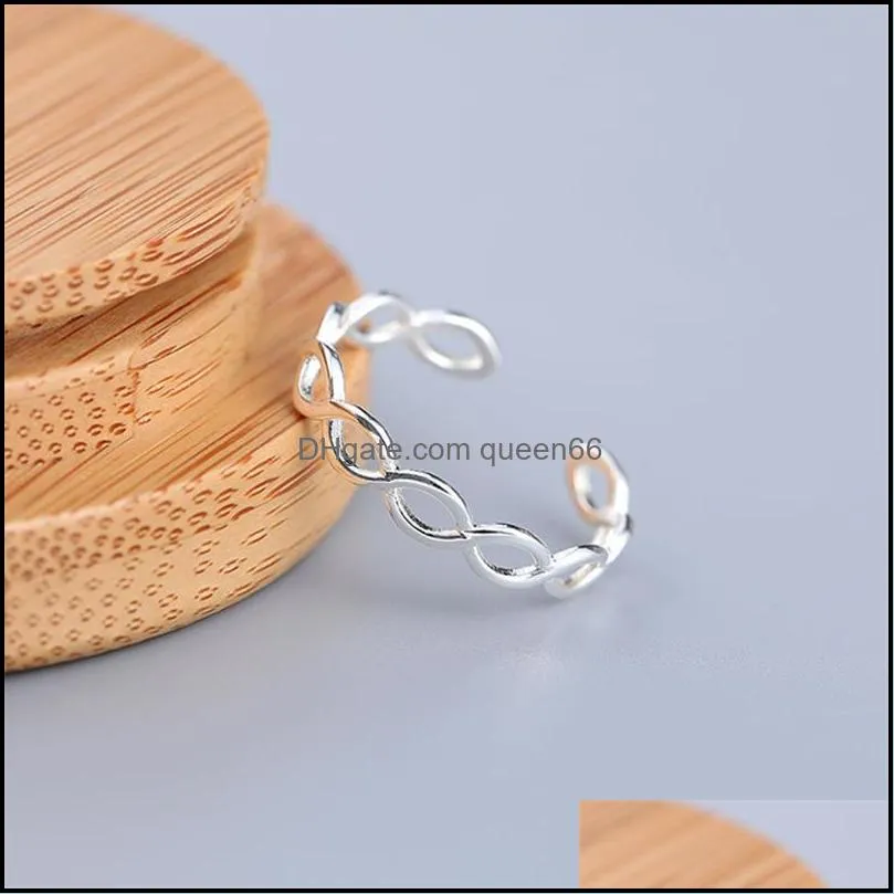 925 sterling silver hollow braided band ring female simple design small  glossy cross 8 word jewelry wholesale