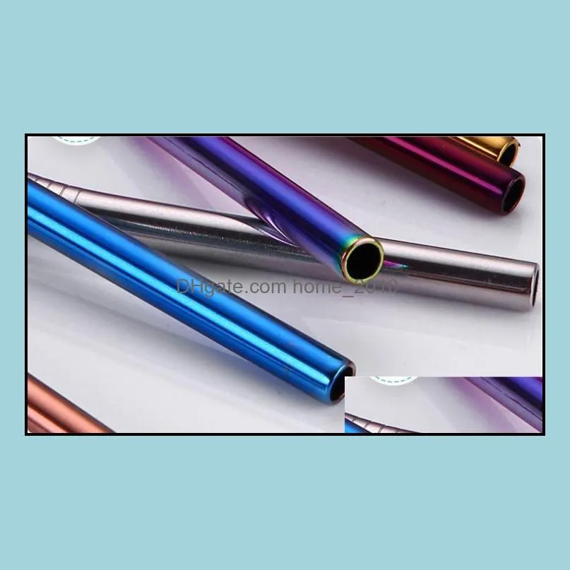 colorful stainless steel drinking straw 21.5cm straight bent reusable straws juice party bar accessorie sn034