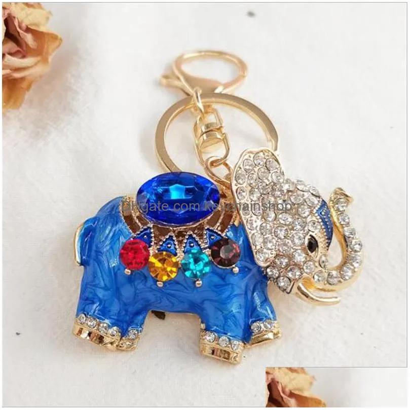 colorful crystal elephant animal keychain rhinestone charm women handbags keyring pendant key chain jewelry