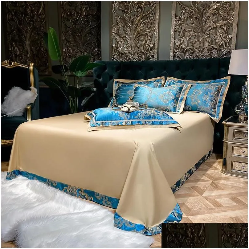 luxury european style silky soft bedding set satin jacquard cotton queen king duvet cover bed sheet pillowcases home textiles