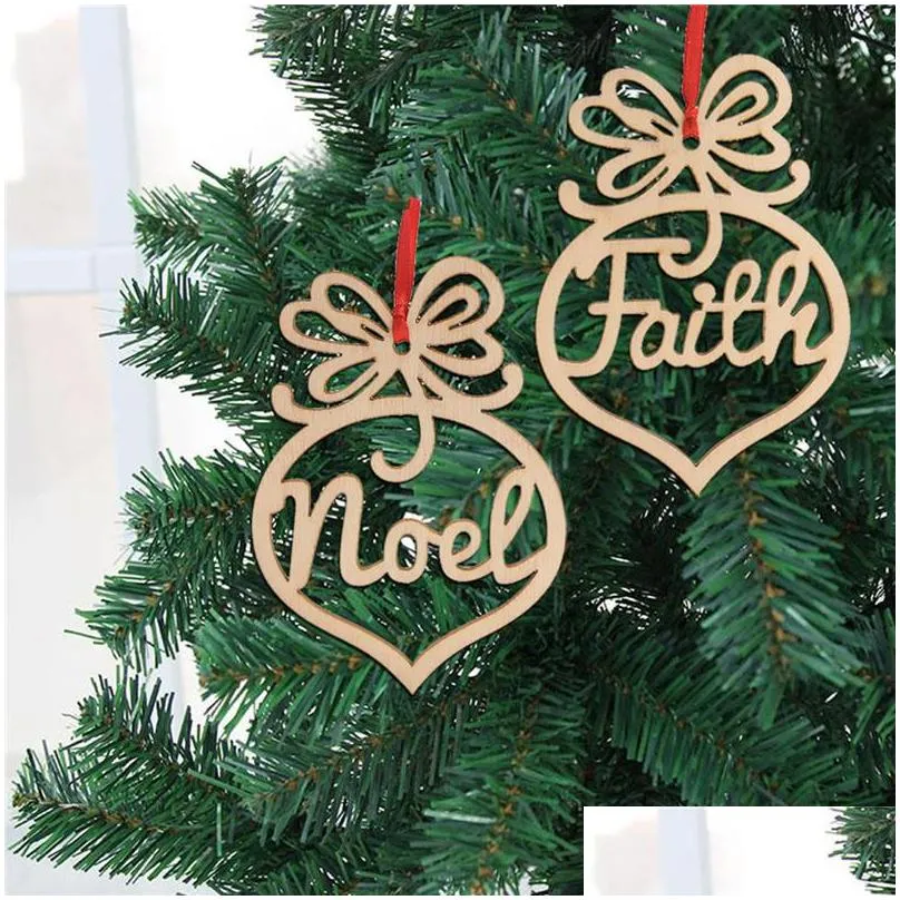 6pcs/pack christmas letter wood heart bubble pattern ornament christmas tree decorations home festival ornaments hanging gift fy7173
