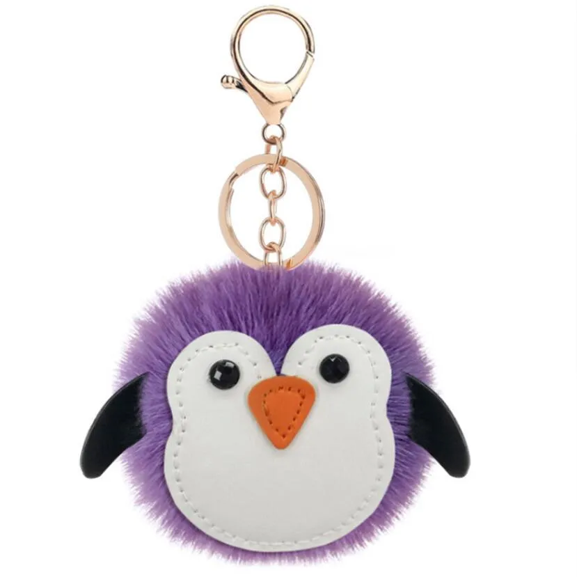 adorable penguin key ring pompom car keychains pendant fur ball keyfobs pendants cartoon couple ornament jewelry