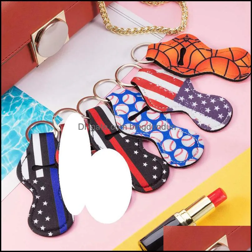 neoprene lipstick keychain chapstick holder christmas prints chapsticks wrap key ring sleeve holder 73 designs party favor ywy1710