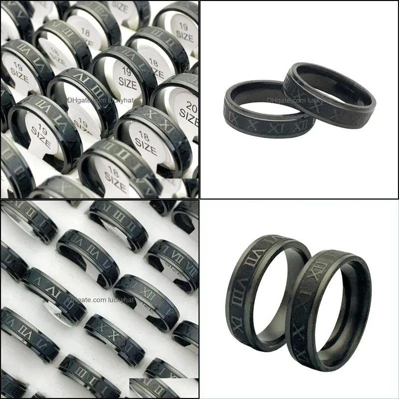 wholesale 36pcs new style black roman numberals band rings mix stainless steel fashion charm men women party gift jewelry