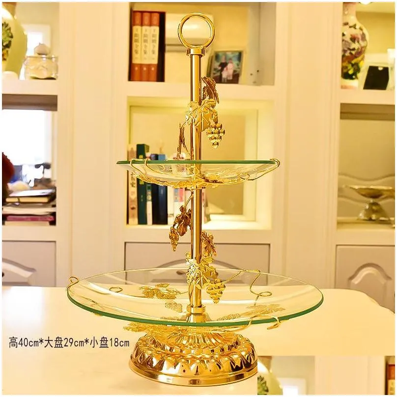 dishes plates europeanstyle glass fruit plate multilayer snack golden iron frame modern living room home tray desktop