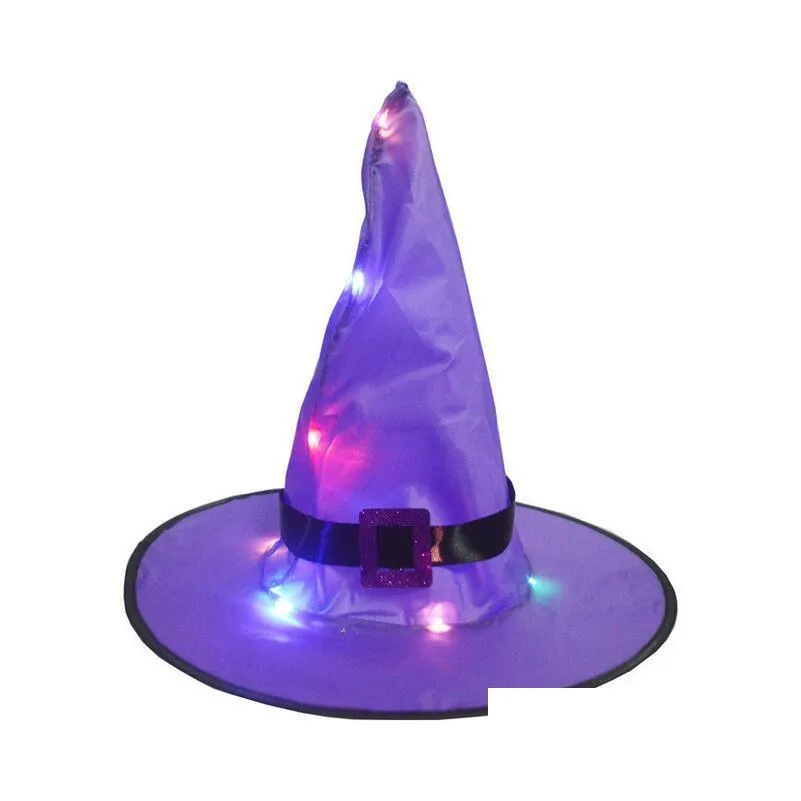 halloween decoration witch hats led lights cap halloween costume props outdoor tree hanging ornament home glow party decor cosplay