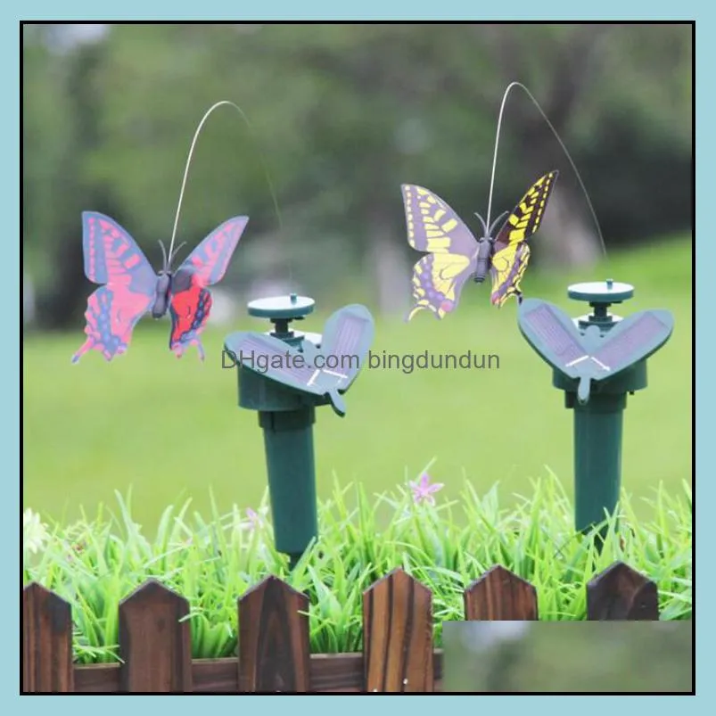 solar power dancing flying butterflies fluttering vibration fly hummingbird flying birds garden yard decoration funny toys ysy327l