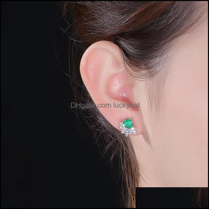 simple female crystal jewelry charm silver stud earrings luxury square zirconia wedding earrings for women