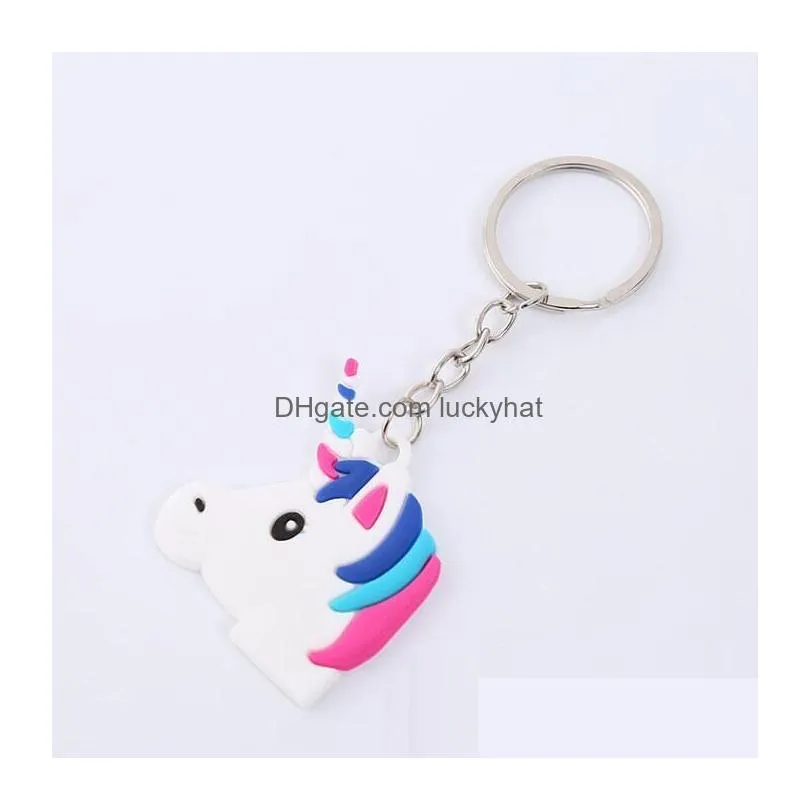 16 styles cartoon keychain pvc soft rubber doll pendant keychains rainbow horse handicraft accessories pendant keyring