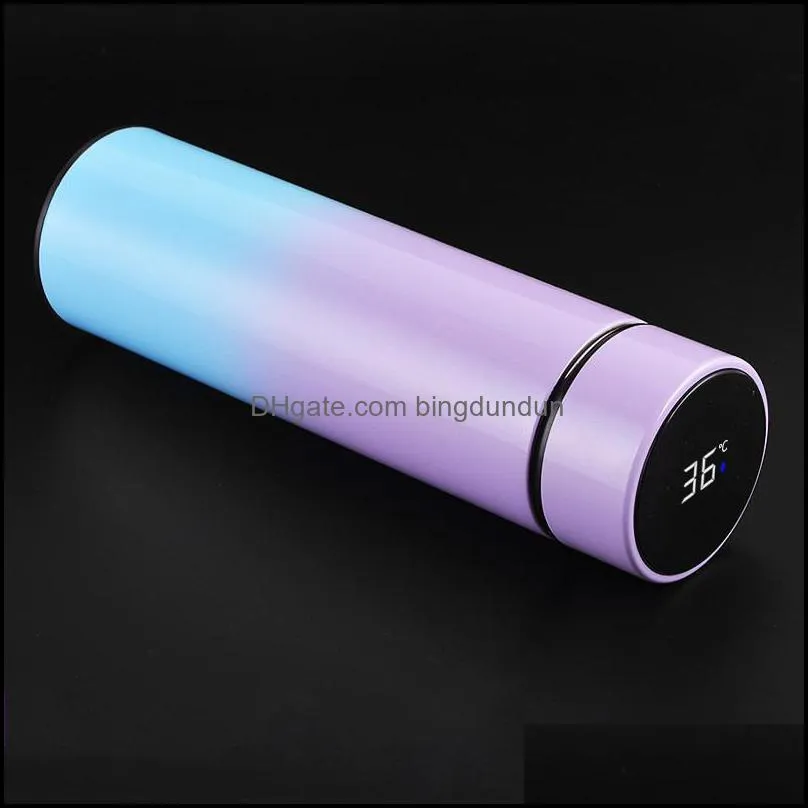 500ml smart water bottle thermoses led vacuum flask digital temperature display stainless steel coffee thermal mugs intelligent insulation cups