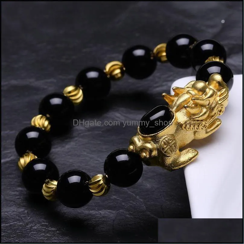 pixiu red black green obsidian beads bracelet feng shui good wealth luck bracelet unisex pulsera hombre beads for jewelry making 794