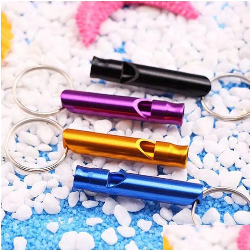 dogs training keychain whistle mini aluminum whistle keychain outdoor hiking portable survival small whistle key ring customized tqq