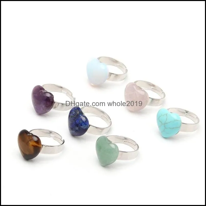 heart stone crystal quartz healing chakra stone opening rings pink purple natural stone rings kallaite for women men c3