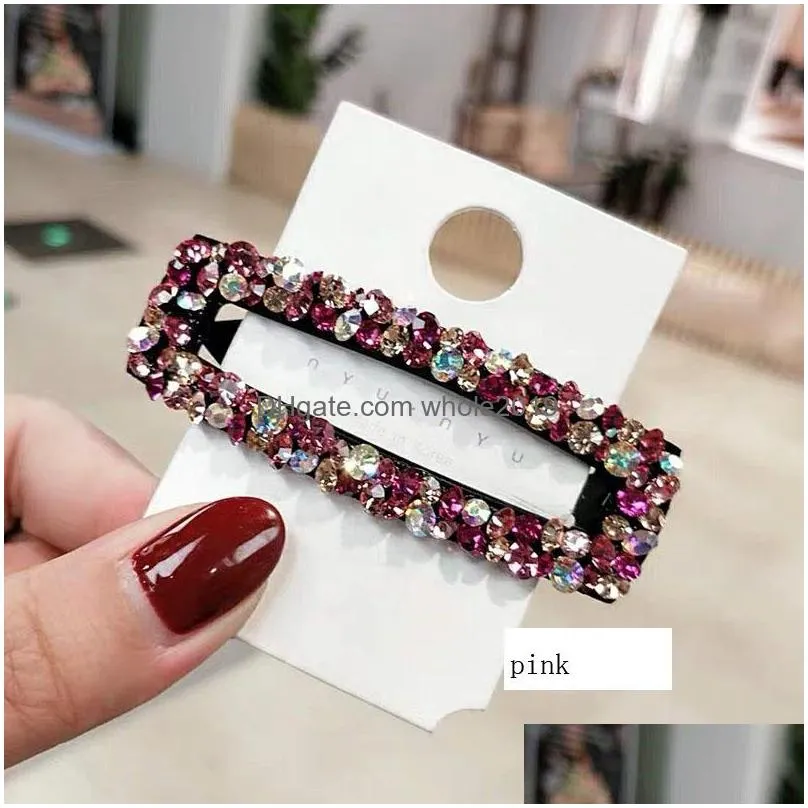 fashion jewelry colorful rhinstone barrette hair clip bb barrette womens girls hairpin barrettes