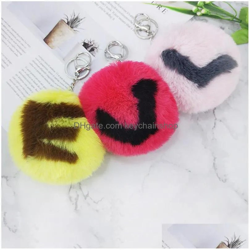 cute english letters keychain fashion plush faux rabbit fur letters pattern key chain women bag hanging pendant keyring ornament