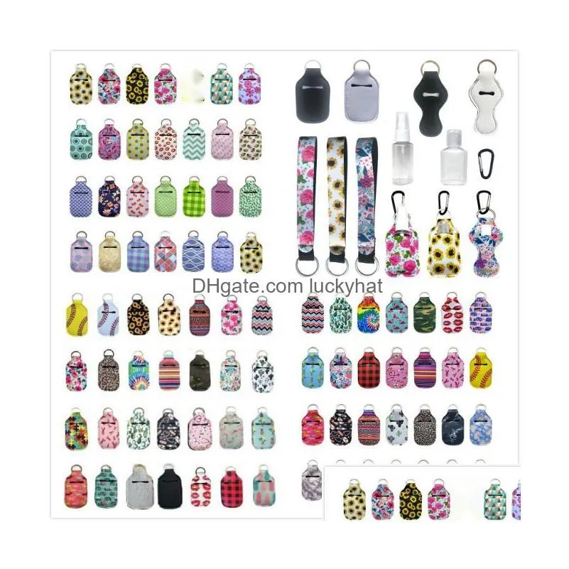 117 new styles neoprene hand sanitizer bottle holder keychain bags 30ml bottles with baseball keychains butterfly leopard pattern key