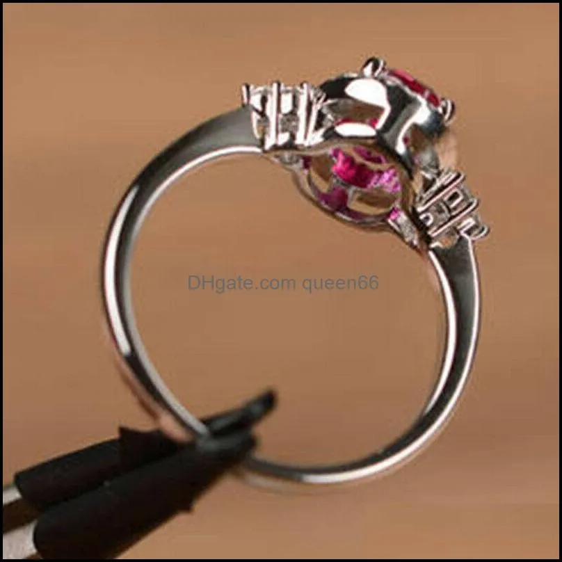 sparkling red zircon band rings micro pave crystal cz women valentines day fashion jewelry