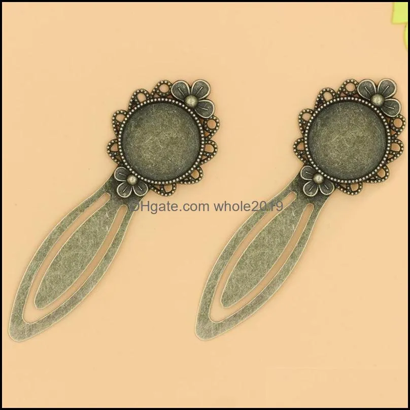 10pcs/lot cameo flower steel bookmarks round cabochon settings jewelry blank charms 75 d3