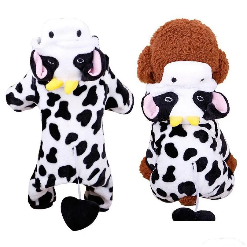 dog apparel funny halloween costume cute cow pet clothes for small dogs cats chihuahua clothing warm fleece puppy coats jumpsuitdog