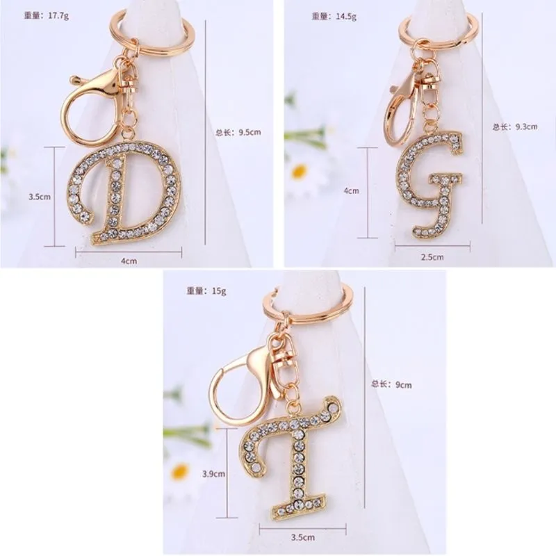 letter pendant keychain crystal rhinestone alphabet key ring gold color 26 english letters az key ring unisex key chain jewelry