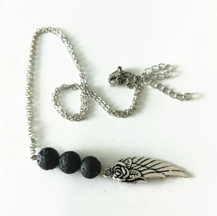 wings charms black lava diffuser pendant necklace volcanic rock bead diy aromatherapy  oil diffusers necklaces women jewelry