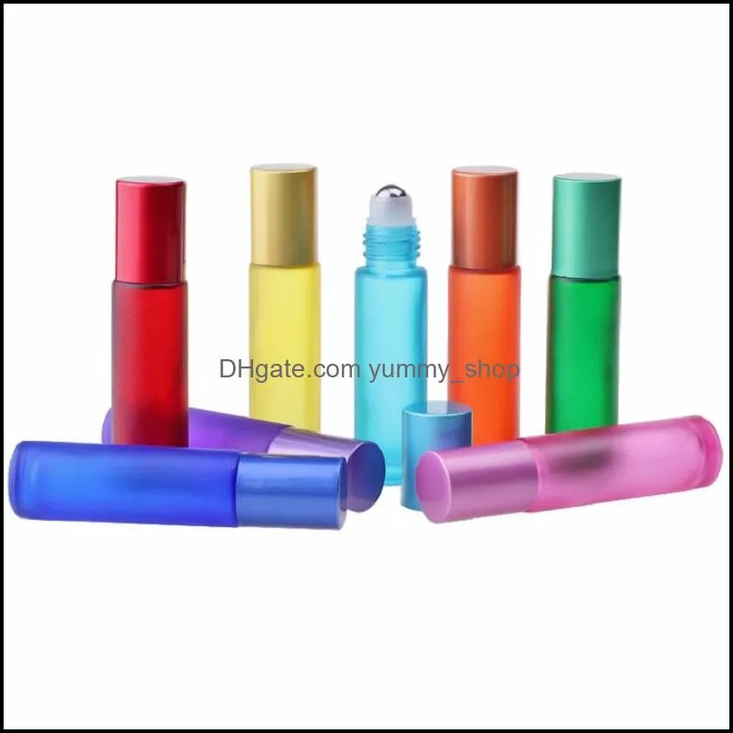 10ml glass essential oil roller bottles rainbow series frosted glass perfume roll on bottle travel size bottle