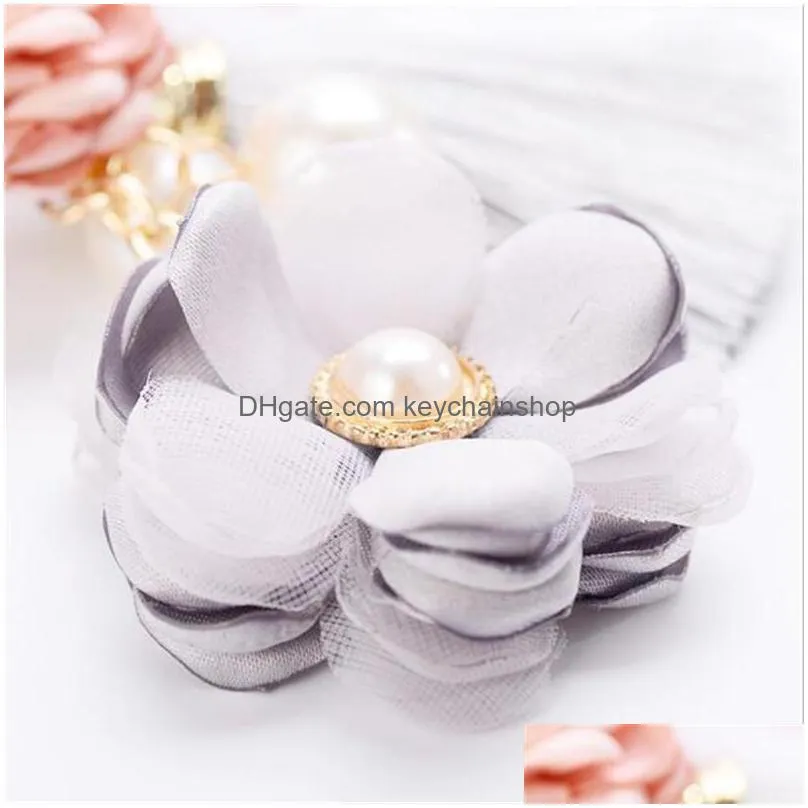key rings  fabric pink flower bow keychain for women tassel cool keyring best gift friend pendant jewelry wholesale