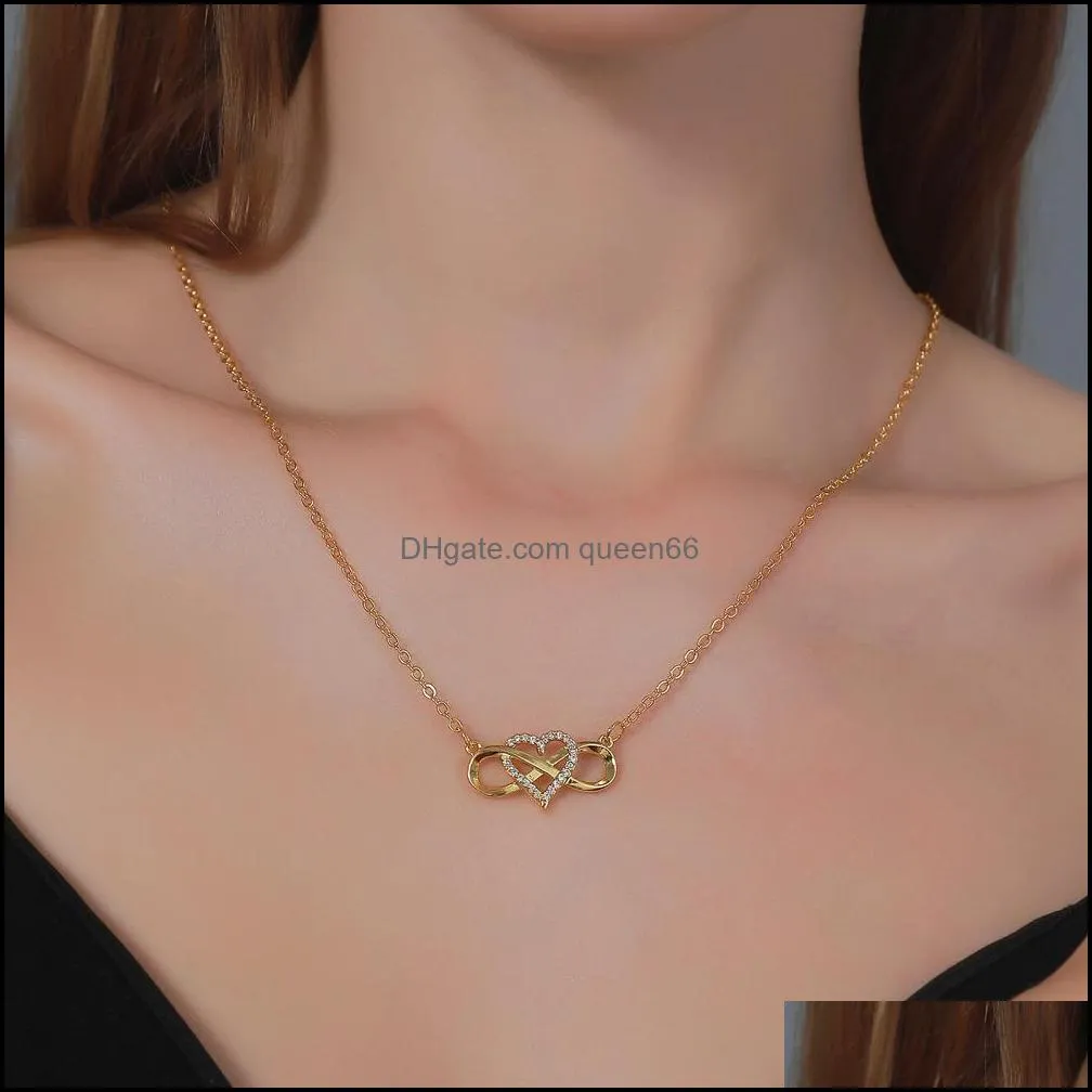 knotted love necklace cold wind simple 8character heartshaped cross clavicle chain necklace niche design jewelry silver necklaces