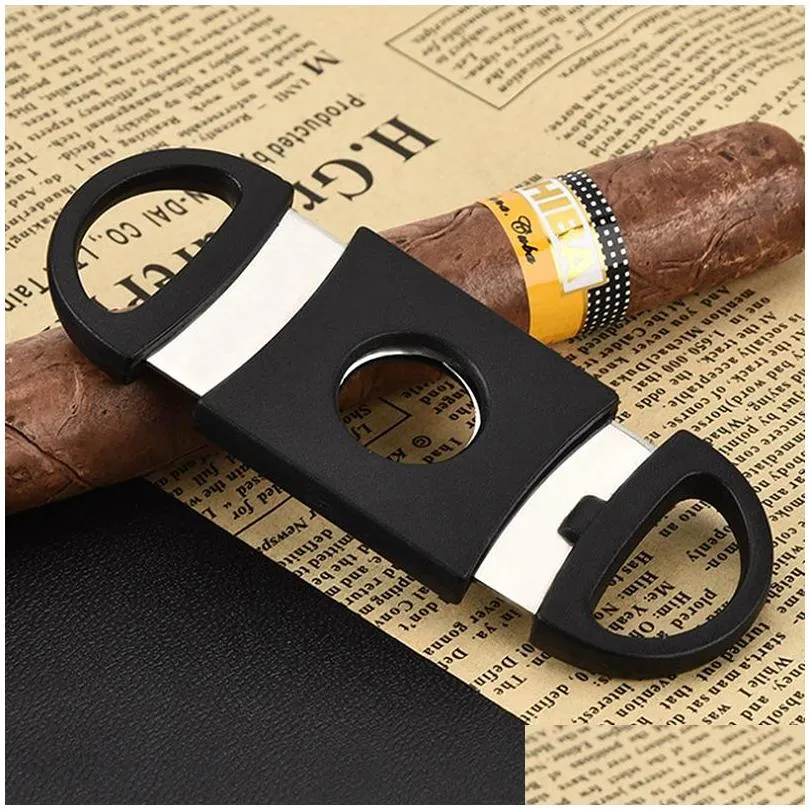 portable cigar cutter plastic blade pocket cutters round tip knife scissors manual stainless steel cigars tools 9x3.9cm f0622g04