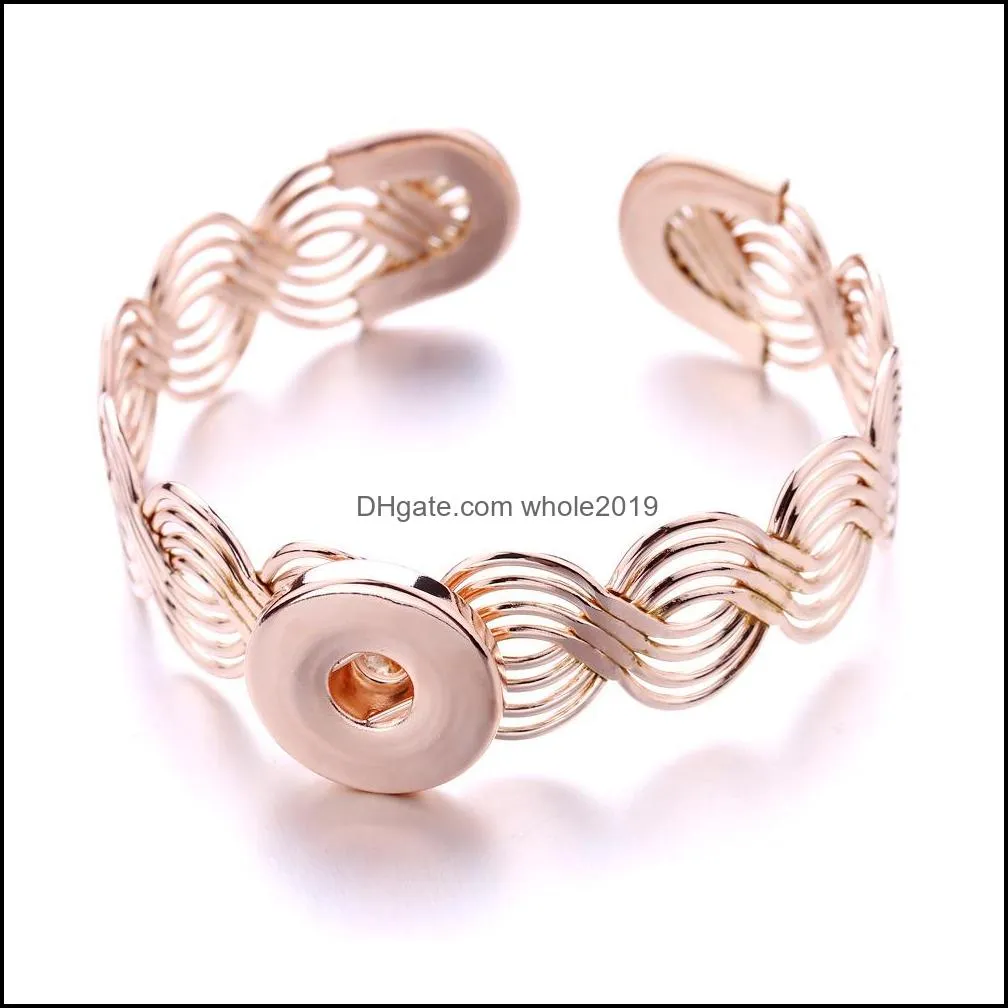 gold silver hollow metal alloy snap button cuff bangle jewelry 18mm snaps bracelet for women bracelets