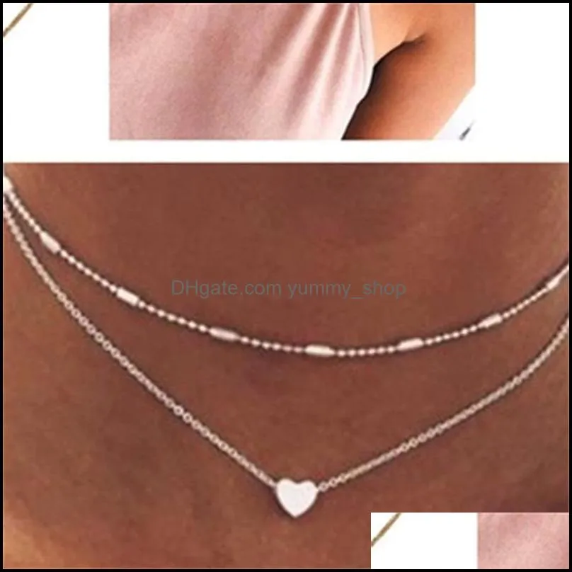 two layer fashion necklace bead choker chain with o chain through heart silver gold color plated women gift 863 q2