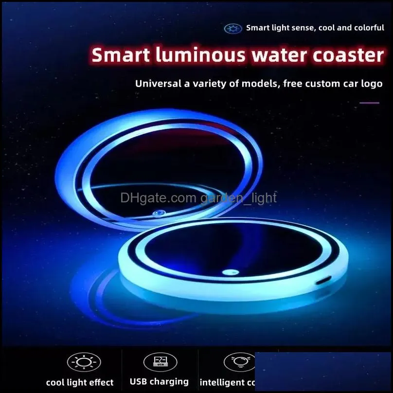 car led colorful water coaster car atmosphere light solar usb charging nonslip coaster