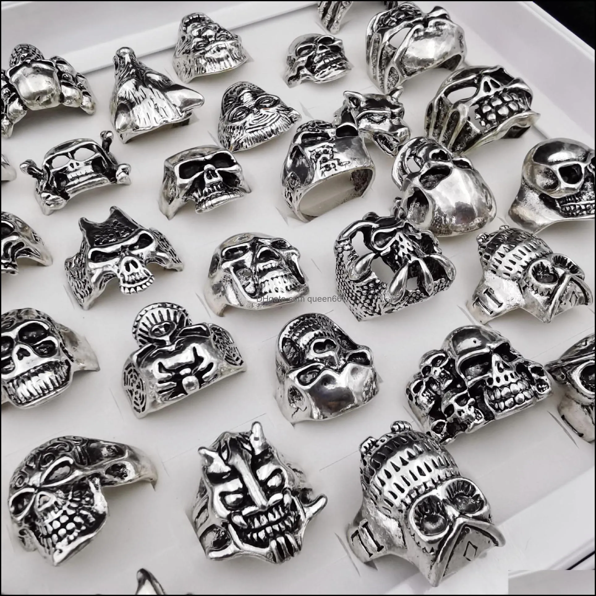 gothic punk ring for men retro skeleton devil male rings skull mix styles wholesale