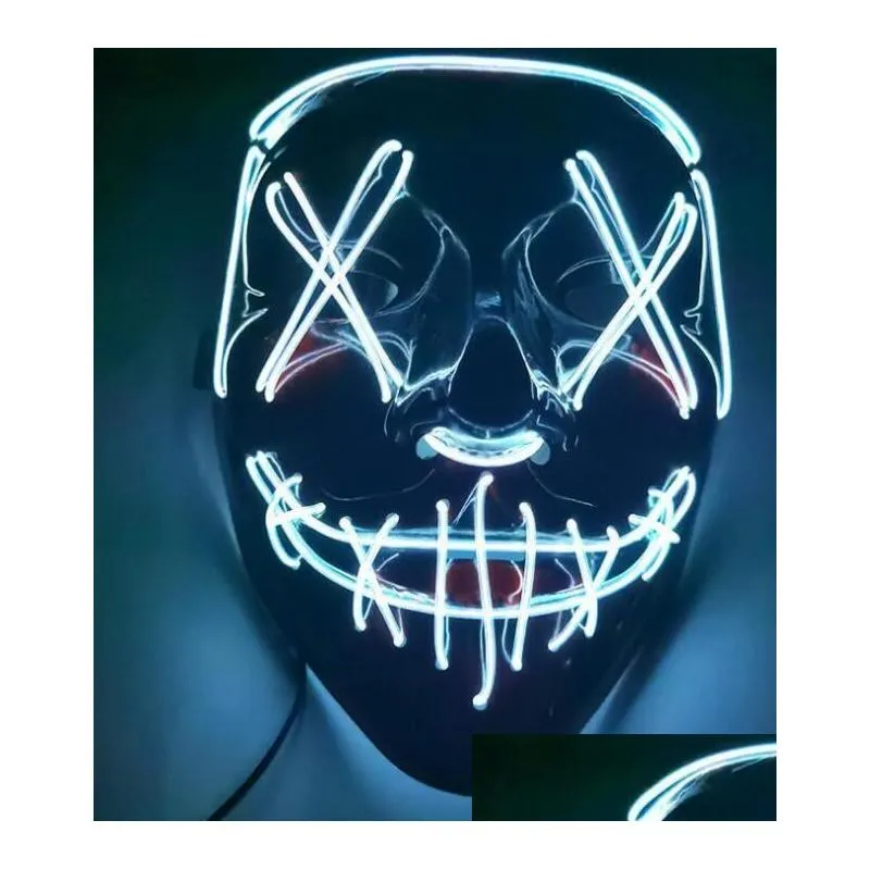 3pcs halloween horror mask led glowing masks purge masks election mascara costume dj party light up masks glow in dark 10 colors