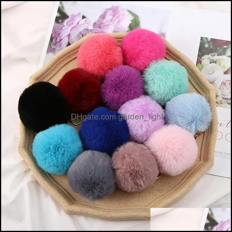 rabbit fur ball plush fuzzy fur key chain pom pom keychain car bag keychain key ring pendant jewelry party gift 20pcs