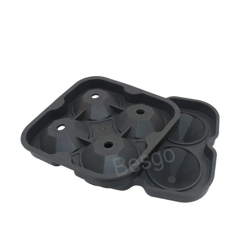 creative silicone ice cube mould 4 grid diamond shape mold tray black 3d ice cubes molds wine cocktail party bar accessories bh7815