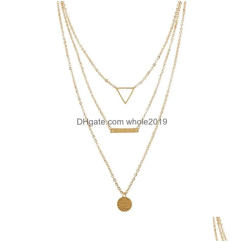 fashion jewelry multilayer necklace geometry three layers pendant necklace