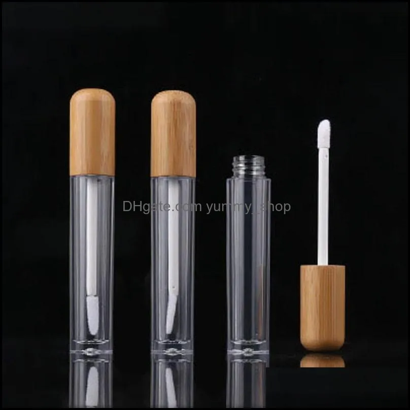 5ml vintage bamboo lip gloss packing bottle refillable lips balm tube empty cosmetic container packaging lipbrush diy tubes