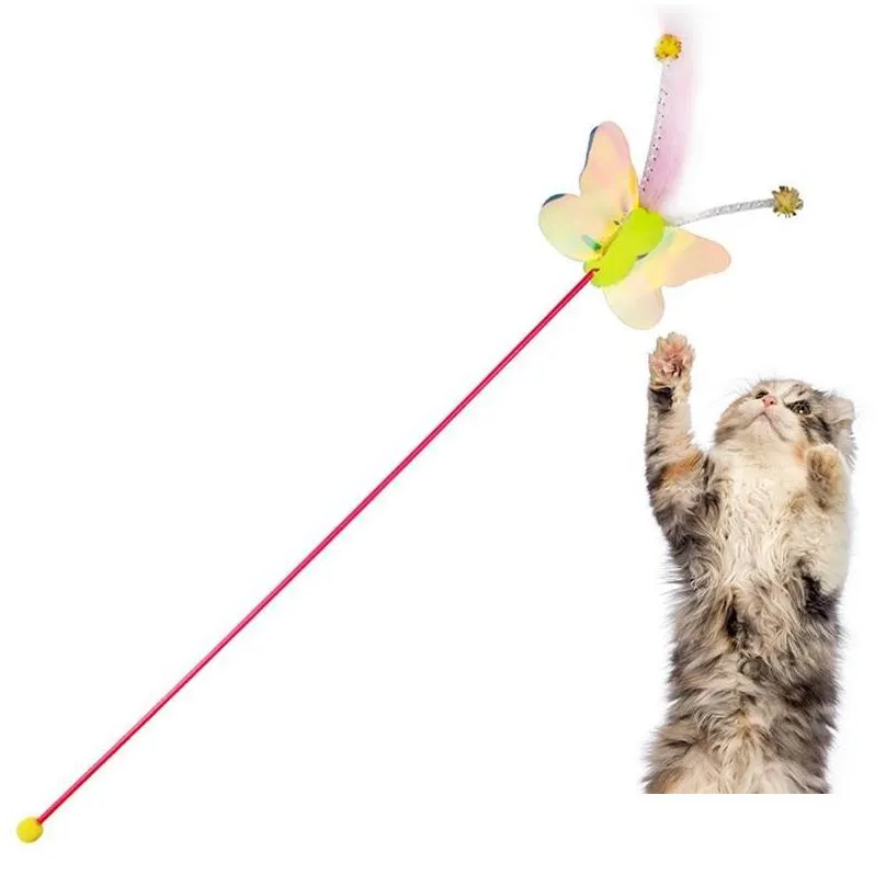 cat toys plastic pet toy wand funny dragonfly carrot butterfly catcher teaser stick interactive for cats kitten