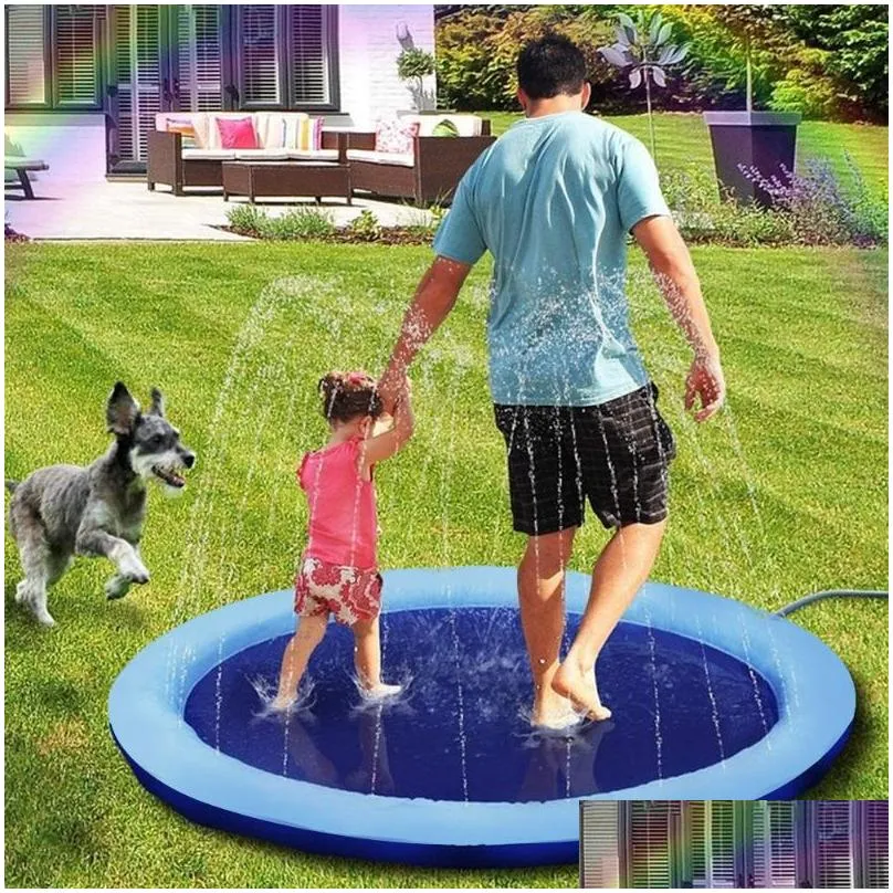 kennels pens pet sprinkler pad for dog summer cool toys swimming pool outdoor play cooling mat inflatable water spray tub