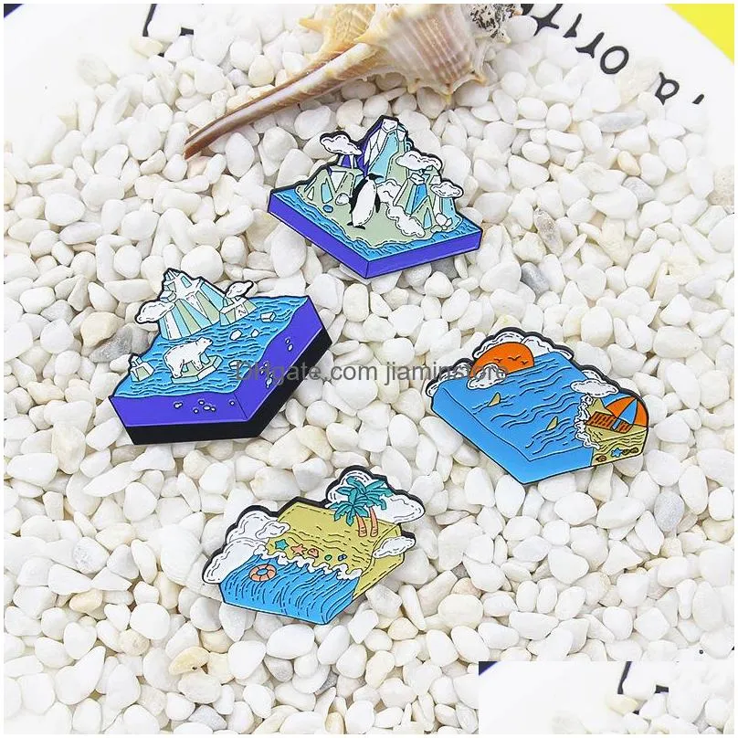 cartoon spray beach pins 4pcs/set polar bear on glacier penguin brooches for women enamel pin jewelry eco metal badges denim shirt bags small