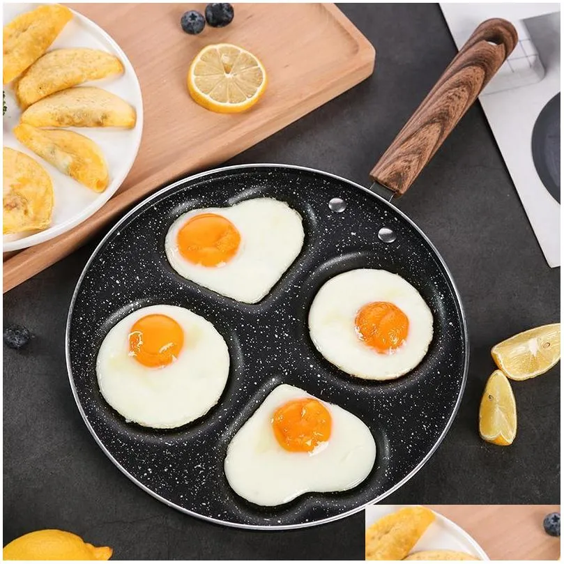 holes egg frying pan hamburger nonstick pot aluminum alloy cooking saucepan heart shaped omelet cookware with wooden handle pans
