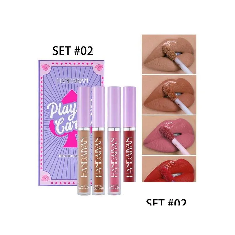 purple lipstick lipsticks lip gloss new poker packing 4 colors in one box matte fog effect non stick cup waterproof does not fade easily nutritious containing