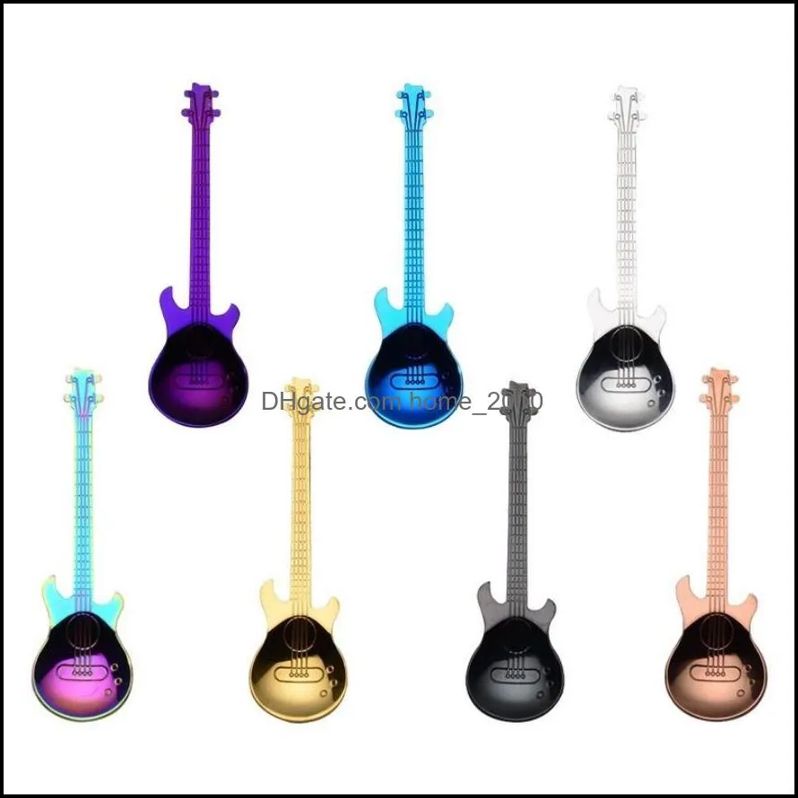 stainless steel cartoon guitar spoon creative milk coffee spoon music theme ice cream candy teaspoon accessories gifts 