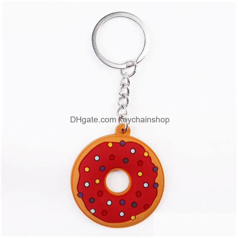 pvc donut keychains accessories cute pendant key chains rings jewelry fashion design keyrings trinkets bag charms silver metal car keys holder gifts 6