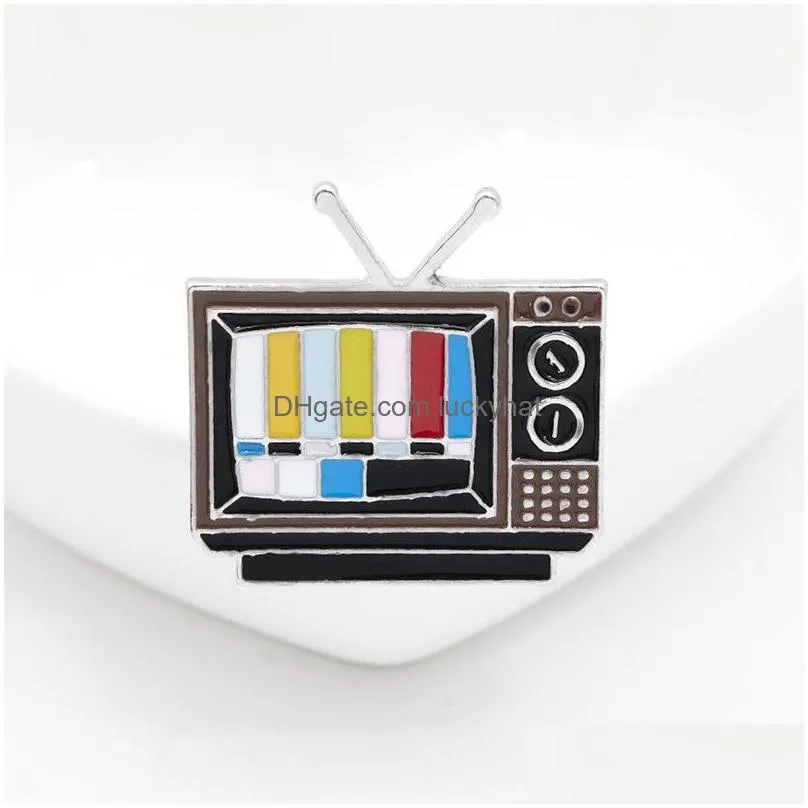 cartoon tv set shaped brooch pins enamel funny metal brooches for girls gift jewelry button collar badges bag clothes denim shirt pin