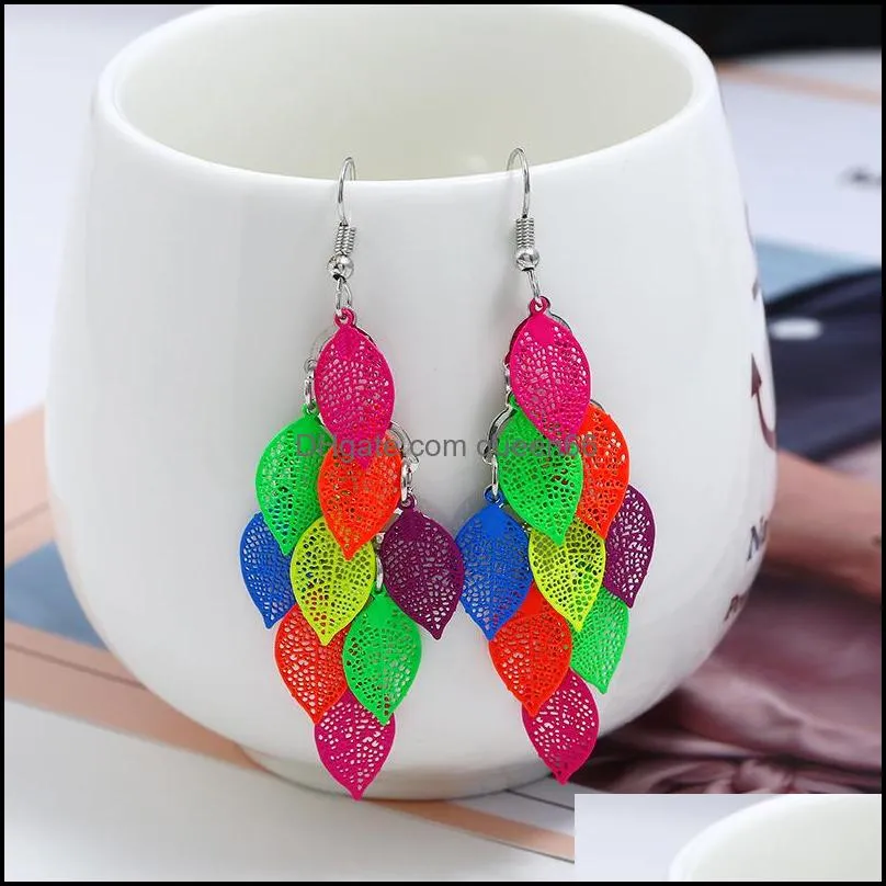 vintage hollow colorful drop dangle earrings for women layered handmde boho earrings fashion jewelry boucle oreille femme