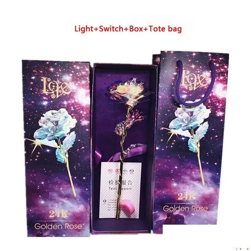 gold foil plated rose flashing luminous rose flower golden rose wedding decor birthday mothers day valentine day boxed gift ss0111