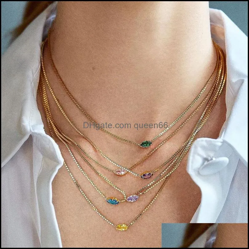 pendant necklaces birthstone for women korean trend eye shape crystal gold chain choker on neck birthday gift jewelry n512pendant